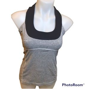 Lululemon Razor Back Stripped Grey White Tank Top size 8
